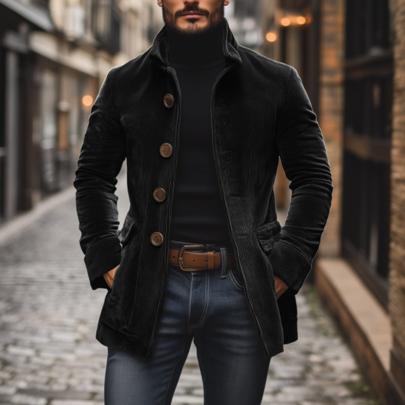 Manteau court col montant homme en velours côtelé