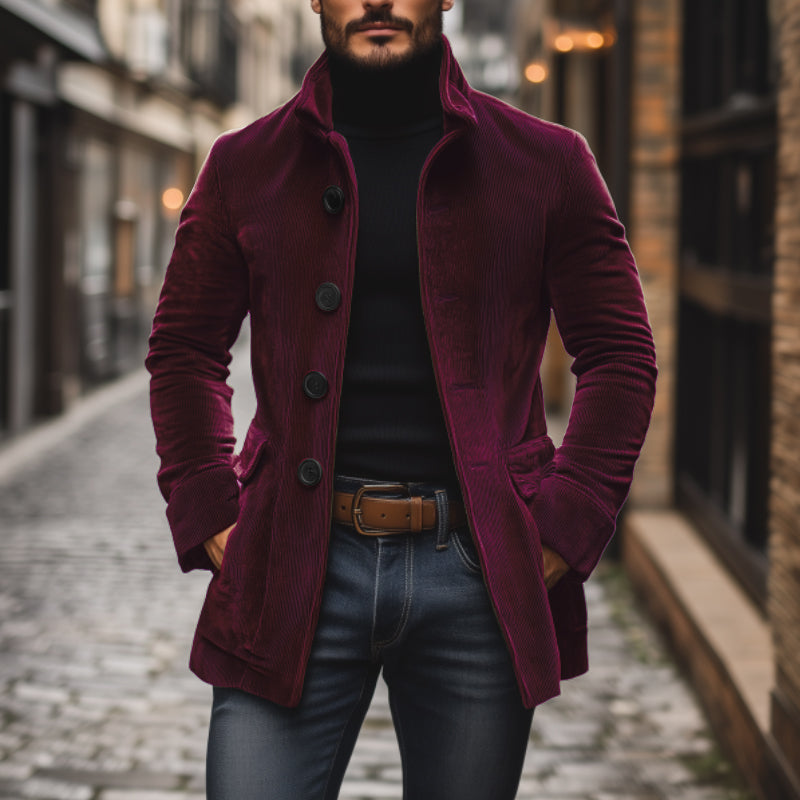 Manteau court col montant homme en velours côtelé