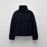Manteau court femme double boutonnage coupe ajustée
