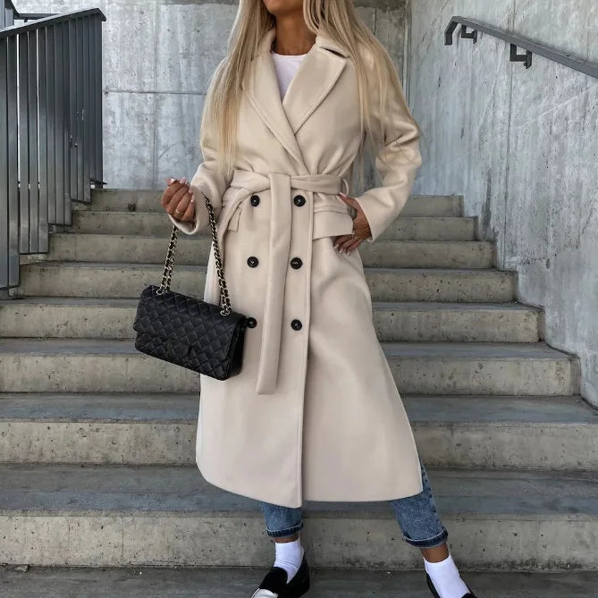 Manteau Croisé Épais Femme Col Revers