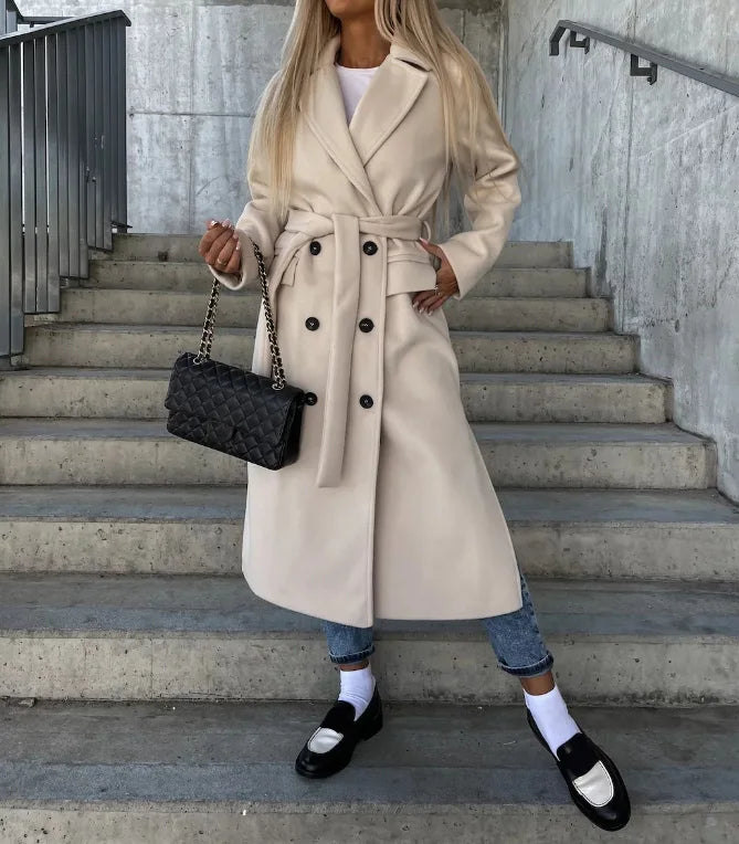 Manteau Croisé Épais Femme Col Revers
