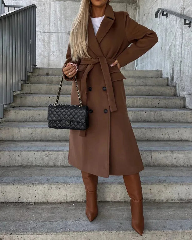 Manteau Croisé Épais Femme Col Revers