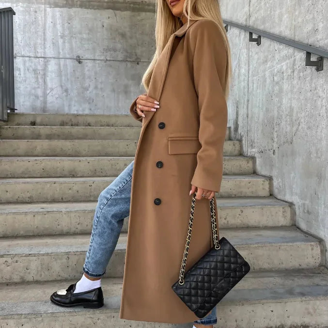 Manteau Croisé Épais Femme Col Revers