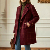 Manteau en laine à carreaux femme col revers