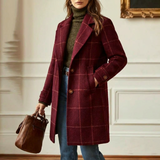 Manteau en laine à carreaux femme col revers