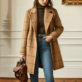 Manteau en laine à carreaux femme col revers
