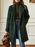 Manteau en laine à carreaux femme col revers - Forest Green