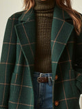 Manteau en laine à carreaux femme col revers