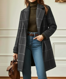 Manteau en laine à carreaux femme col revers - Gris