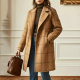 Manteau en laine à carreaux femme col revers