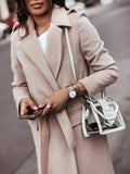 Manteau en laine femme ceinture nouée col cranté