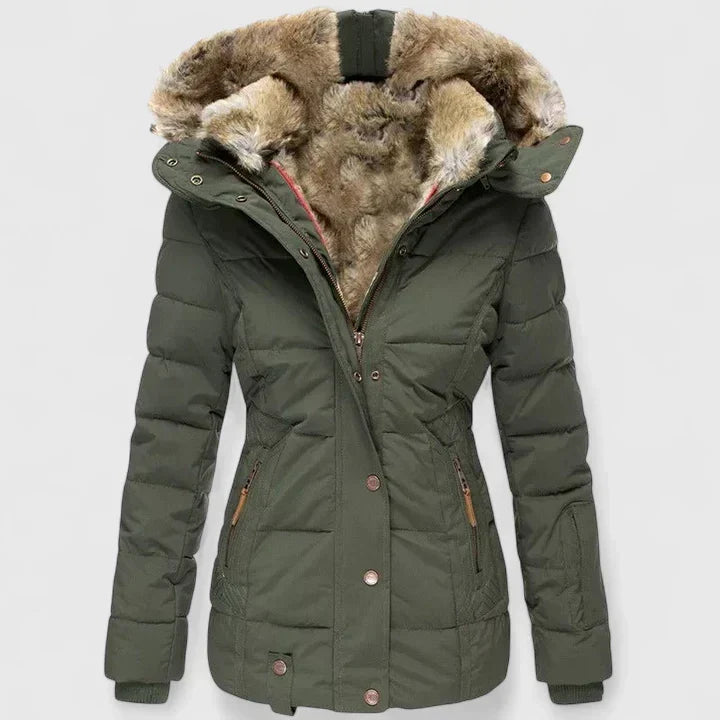 Manteau Hiver Chaud à Capuche Fausse Fourrure Femme - Vert