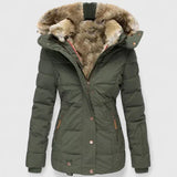 Manteau Hiver Chaud à Capuche Fausse Fourrure Femme - Vert