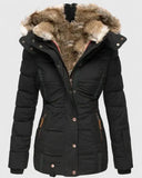 Manteau Hiver Chaud à Capuche Fausse Fourrure Femme - Noir