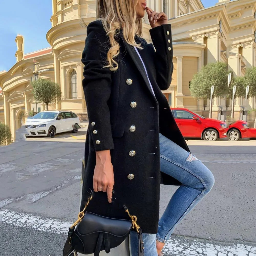 Manteau Long Croisé en Laine Femme