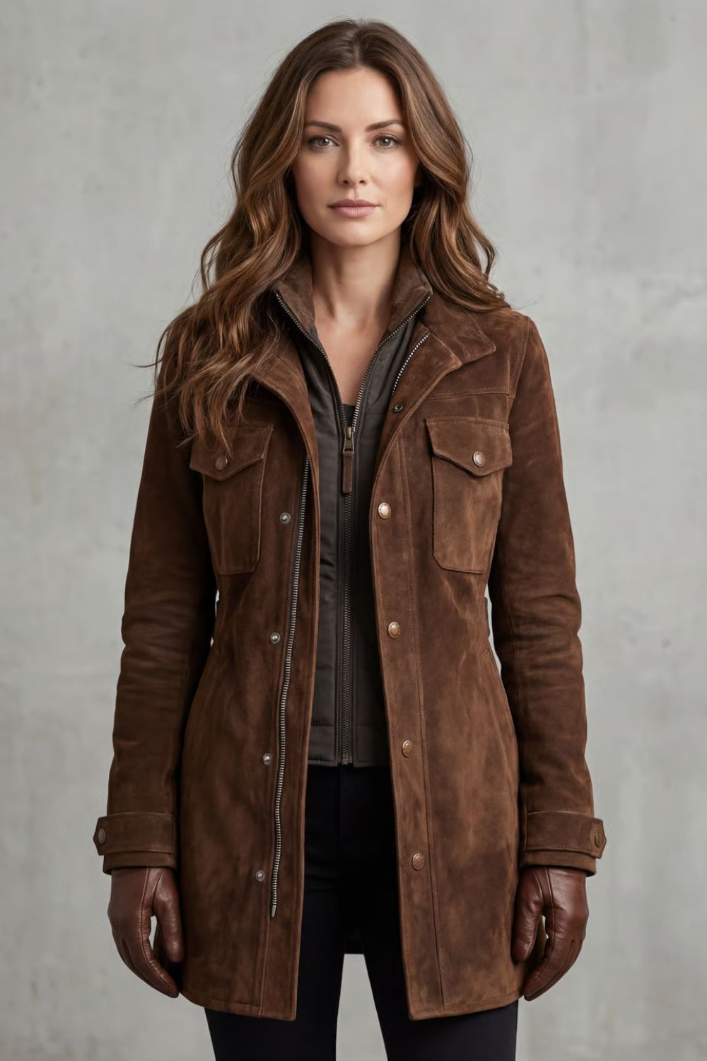 Manteau long en daim femme