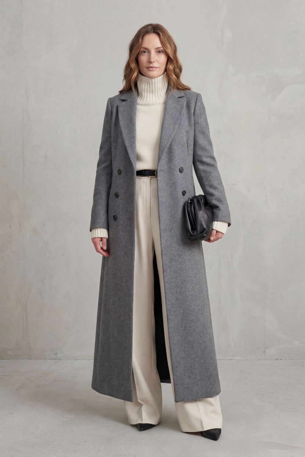 Manteau Long en Laine Femme Coupe Ajustée Chaud