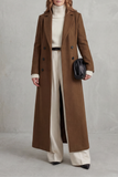 Manteau Long en Laine Femme Coupe Ajustée Chaud - Marron