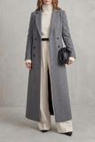 Manteau Long en Laine Femme Coupe Ajustée Chaud - Gris