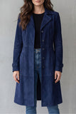 Manteau long femme finition suédine vintage - Marine