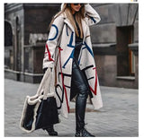Manteau Long Femme en Laine Col Revers Imprimé