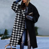Manteau Long Femme en Laine Col Revers Imprimé