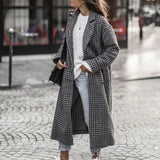 Manteau Long Femme en Laine Col Revers Imprimé