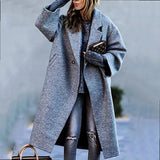 Manteau Long Femme en Laine Col Revers Imprimé