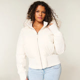 Manteau matelassé court femme à capuche fourrure