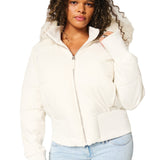 Manteau matelassé court femme à capuche fourrure