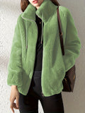 Manteau Peluche Femme Col Montant Chaud Épais Zippé Cordon de Serrage Coupe Ample Automne Hiver