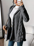 Manteau Peluche Jacquard Femme à Capuche Chaud Épais Cardigan Ouvert Automne Hiver Décontracté