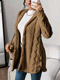 Manteau Peluche Jacquard Femme à Capuche Chaud Épais Cardigan Ouvert Automne Hiver Décontracté