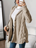Manteau Peluche Jacquard Femme à Capuche Chaud Épais Cardigan Ouvert Automne Hiver Décontracté
