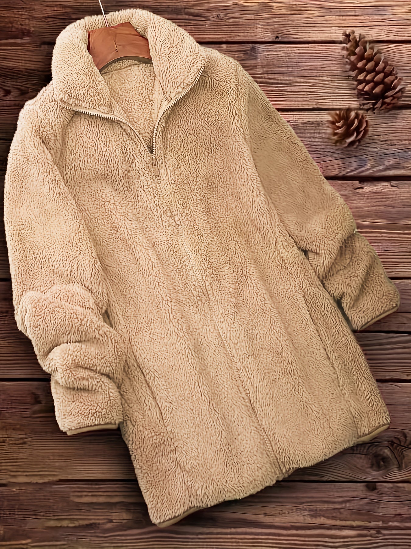 Manteau Teddy Femme Zippé Chaud Épais Manches Longues Coupe Ample Automne Hiver Décontracté