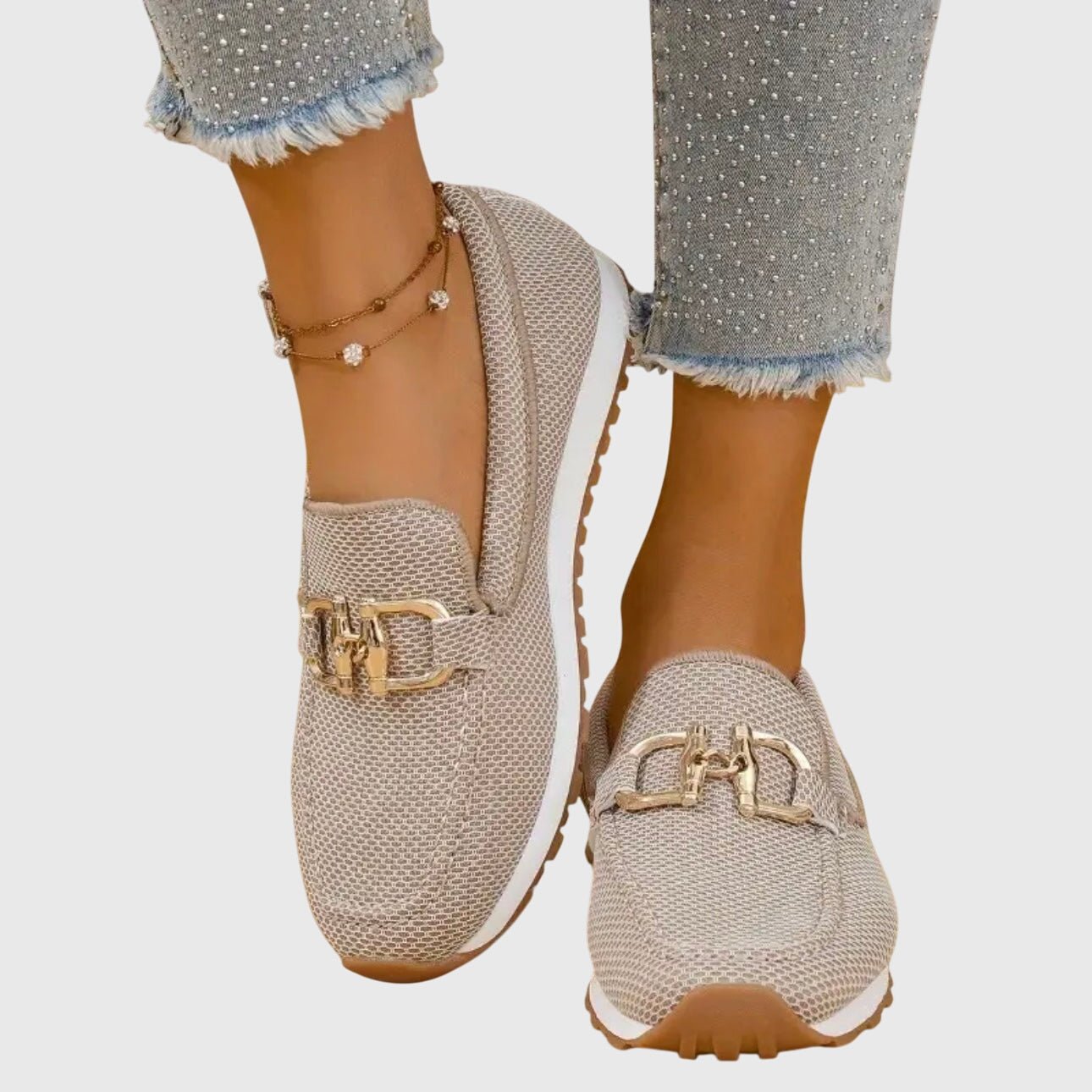 Mocassin femme en maille souple avec boucle dorée