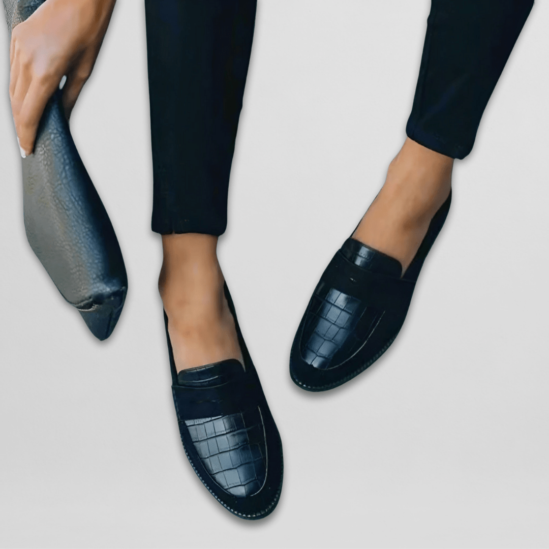 Mocassins femme orthopédiques fait main cuir croco