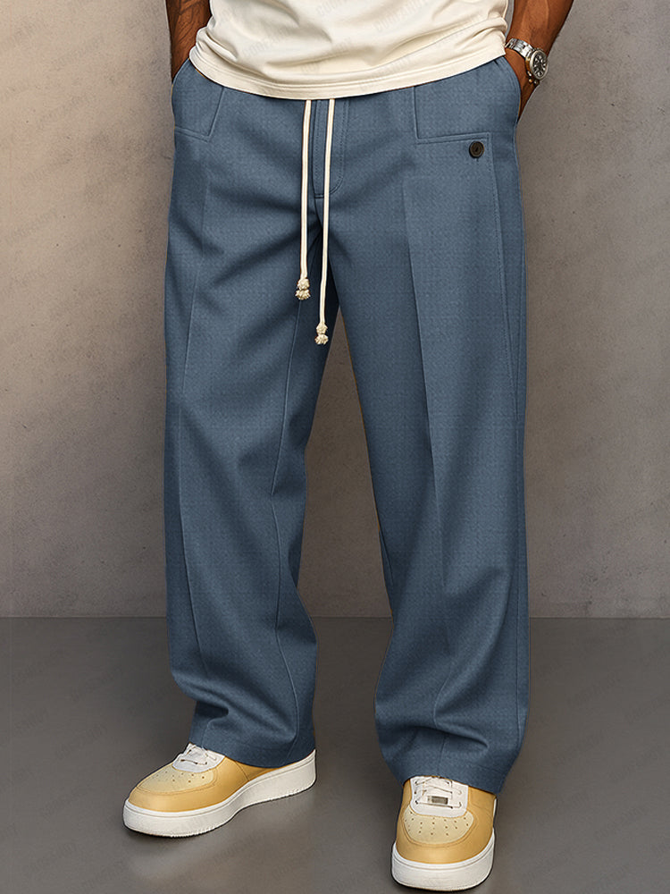 Pantalon Chino Homme Taille Réglable Pli Avant - Bleu