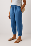 Pantalon droit femme taille élastique poches latérales