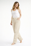 Pantalon en lin femme taille élastique coupe ample
