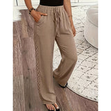 Pantalon fluide femme taille élastique cordon dentelle latérale