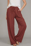 Pantalon large taille élastique cordon femme