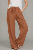 Pantalon large taille élastique cordon femme