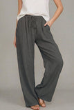 Pantalon large taille élastique cordon femme