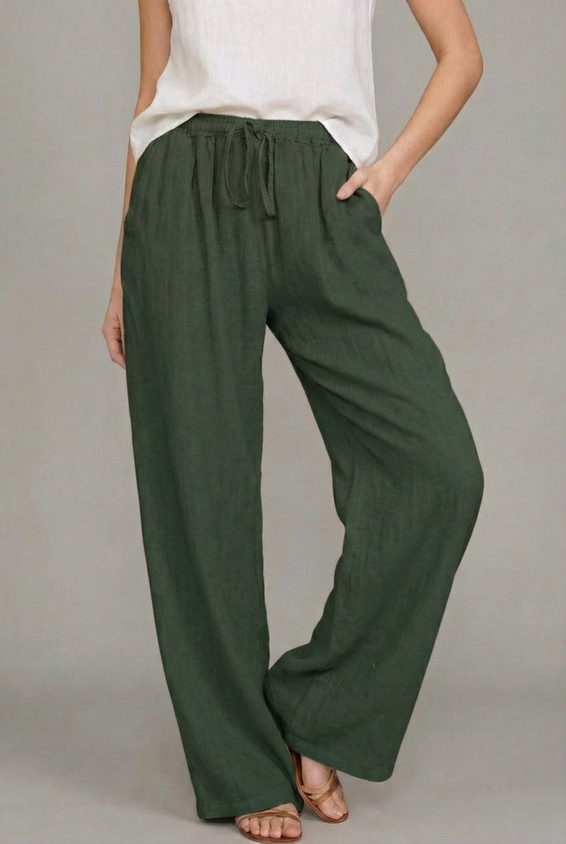 Pantalon large taille élastique cordon femme