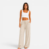 Pantalon large femme taille élastique coupe confort