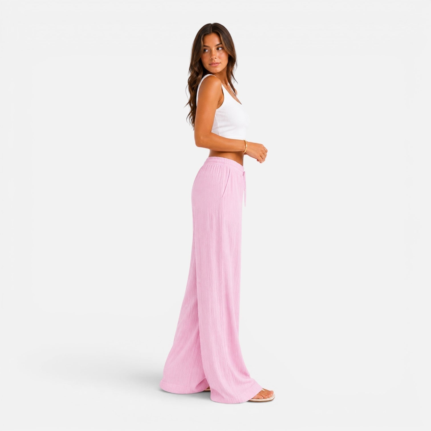 Pantalon large femme taille élastique coupe confort