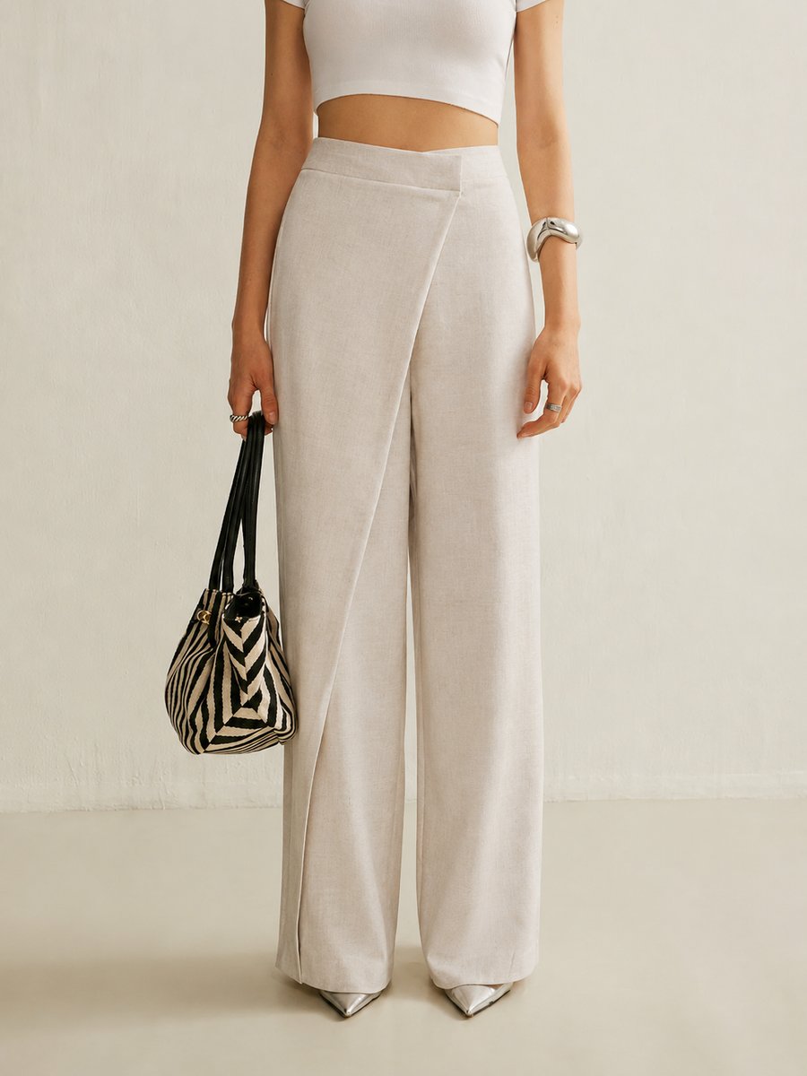 Pantalon large taille haute asymétrique femme