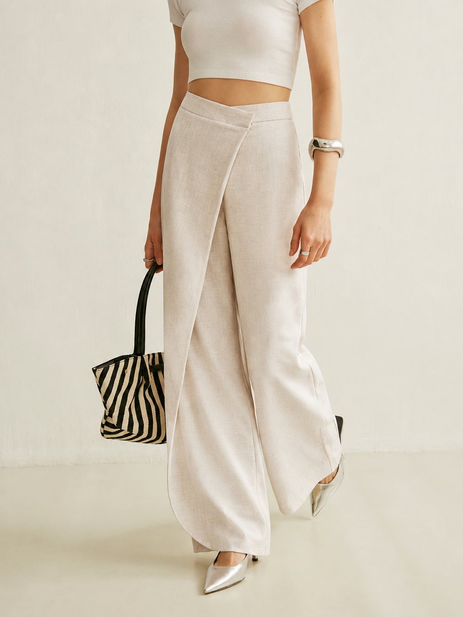 Pantalon large taille haute asymétrique femme