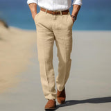 Pantalon Lin Homme Respirant Passants Ceinture Été - Beige